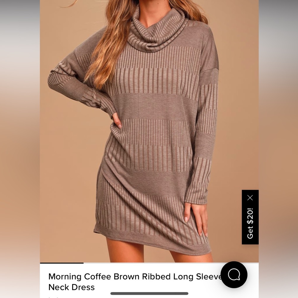 Lulus Brand New w/ Tags Morning Coffee Brown Ribbed Cowl Neck Dress Size Large